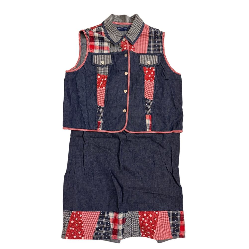 Vintage Karen Scott Red/White/Blue Patchwork Denim Vest/Maxi Skirt Set Size L/XL